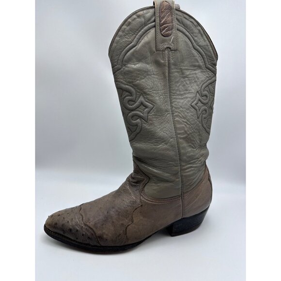Montana Vtg Mens Ostrich Leather Western Cowboy Boots Sz 8.5 EE Gray Brown main image 4